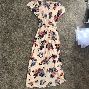Peach Floral High Low Romper Dress